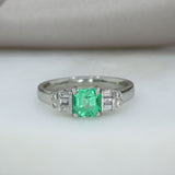 Platinum Square Columbian Emerald  Diamond Ring