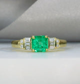 18ct Gold Square Columbian Emerald & Diamond Ring