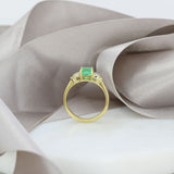 18ct Gold Square Columbian Emerald & Diamond Ring