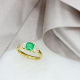 18ct Gold Square Columbian Emerald & Diamond Ring