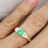 18ct Gold Square Columbian Emerald & Diamond Ring