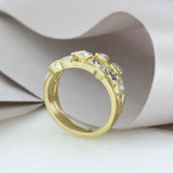 9ct Yellow Gold 3 Row Sapphire & Diamond Bubble Ring