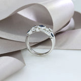 9ct White Gold 3 Row Sapphire Diamond Bubble Ring