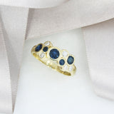 9ct Yellow Gold Sapphire & Diamond Bubble Cluster Ring