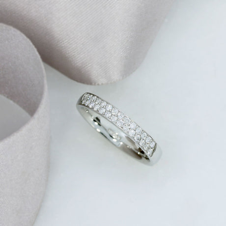 Platinum 2 Row Pave Set Diamond Wedding / Eternity Ring 0.42ct