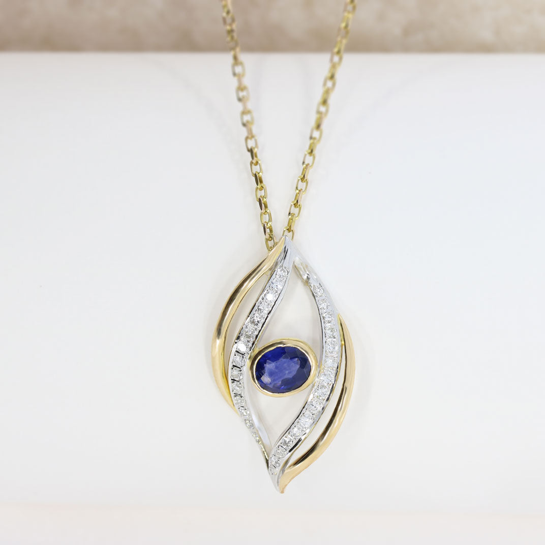 Pre Owned 18ct Gold Sapphire & Diamond Open Twist Pendant