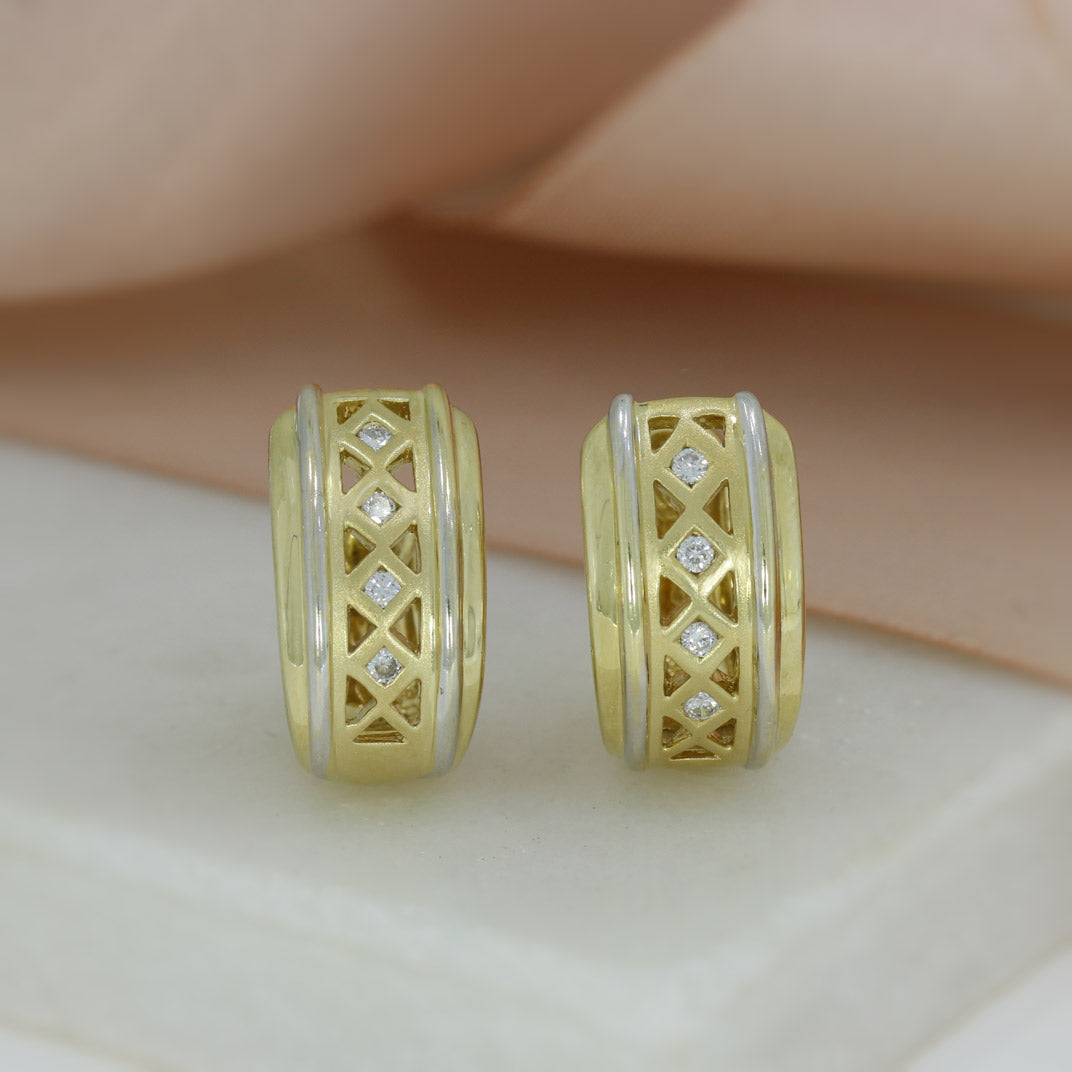 Pre Owned 14ct Yellow Gold Diamond Set Huggie Earrings Approx 0.16ct