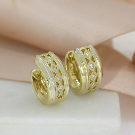 Pre Owned 14ct Yellow Gold Diamond Set Huggie Earrings Approx 0.16ct