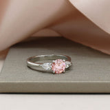 Platinum Lab Grown Certified Fancy Vivid Pink & Pear Shape Lab Diamond 3 Stone Ring 1.41ct