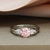 Platinum Lab Grown Certified Fancy Vivid Pink & Pear Shape Lab Diamond 3 Stone Ring 1.41ct