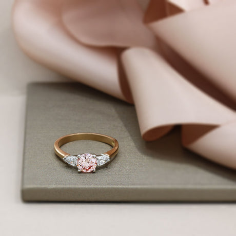 18ct Rose Certified Lab Grown Pink Diamond 3 Stone Ring 1.39ct