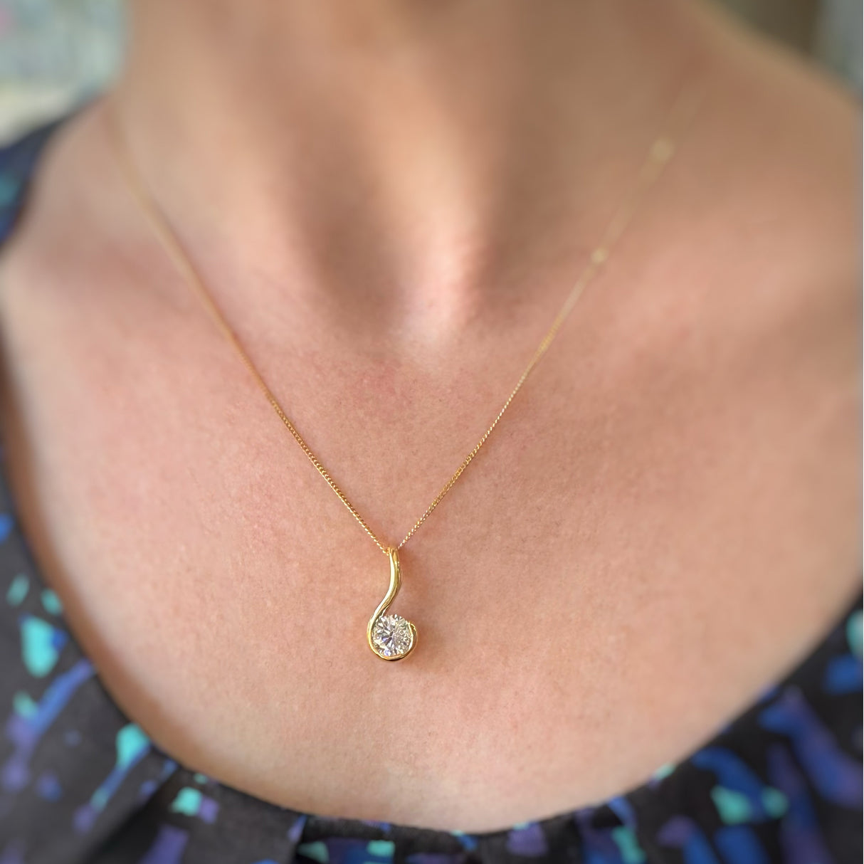 18ct Gold Brilliant Cut Lab Grown Diamond Drop Pendant 1.09ct