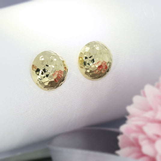 9ct Gold Hammered Effect Large Half Ball Stud Earrings