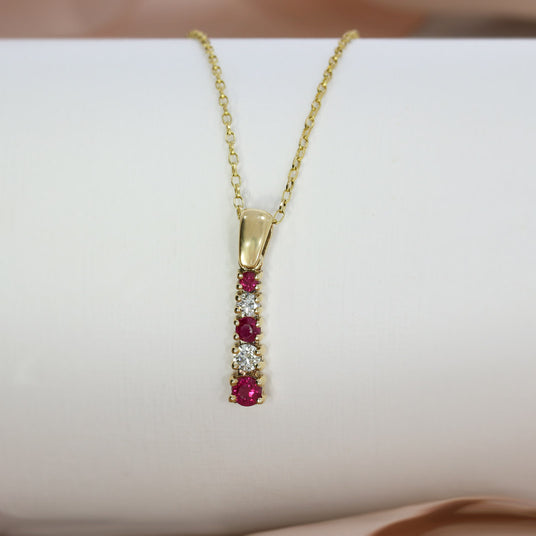 Pre Owned 9ct Yellow Gold Ruby & Diamond Pendant & Chain