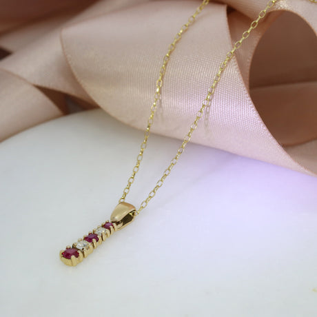 Pre Owned 9ct Yellow Gold Ruby & Diamond Pendant & Chain