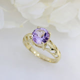 Pre Owned 9ct Yellow Gold Claw Set Round Amethyst Solitaire Ring