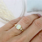 Pre Owned 18ct Yellow Gold Oval Opal & Round Diamond Ring