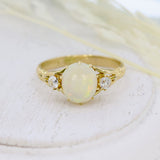 Pre Owned 18ct Yellow Gold Oval Opal & Round Diamond Ring