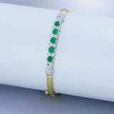 Pre Owned 18ct Gold Emerald & Diamond Hinged Bangle