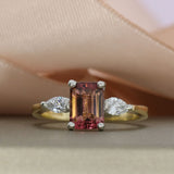 9ct Yellow Gold & Platinum Tourmaline & Lab Grown Diamond 3 Stone Ring