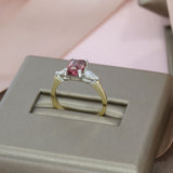 9ct Yellow Gold & Platinum Tourmaline & Lab Grown Diamond 3 Stone Ring