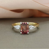 9ct Yellow Gold & Platinum Tourmaline & Lab Grown Diamond 3 Stone Ring