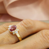 9ct Yellow Gold 1.99ct Natural Tourmaline & Lab Grown Diamond 3 Stone Ring