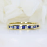 Pre Owned 18ct Yellow Gold Channel Set Square Sapphire & Diamond Eternity Ring