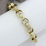 Pre Owned 9ct Yellow Gold Plain & Patterned Round Link Chunky Bracelet 9 1/2"