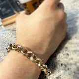 Pre Owned 9ct Yellow Gold Plain & Patterned Round Link Chunky Bracelet 9 1/2"