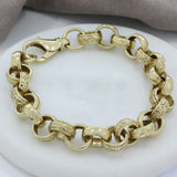 Pre Owned 9ct Yellow Gold Plain & Patterned Round Link Chunky Bracelet 9 1/2"