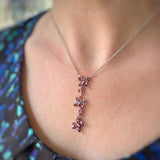 Pre Owned 9ct Gold Tourmaline, Amethyst & Diamond Butterfly Long Drop Necklace