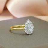 18ct Gold & Platinum Certified Pear Shape & Round Lab Grown Diamond Cluster Ring Total 1.46ct