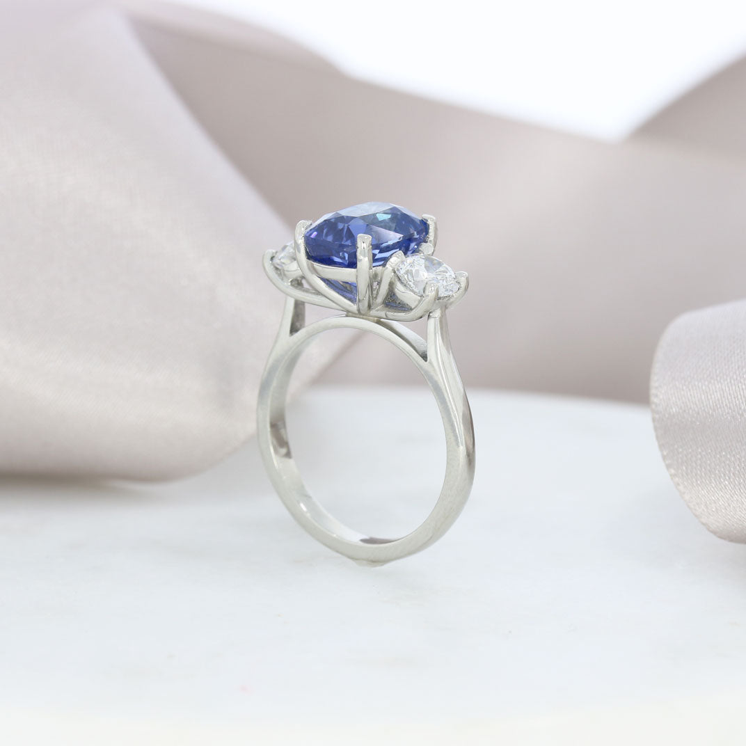 Platinum Claw Set 4.02ct Cushion Shape Sapphire & GIA Certified Round Natural Diamonds 1.00ct D VS 1