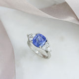 Platinum Cushion Shape Sapphire 4.05ct & Natural Brilliant Cut Diamond