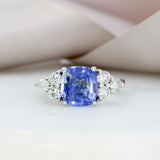 Platinum Cushion Shape Sapphire 4.05ct & Natural Brilliant Cut Diamond