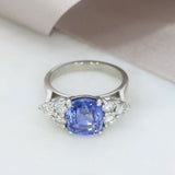 Platinum Cushion Shape Sapphire 4.05ct & Natural Brilliant Cut Diamond