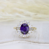 Pre Owned 9ct Yellow Gold Synthetic Purple Stone & CZ Cluster Ring