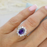 Pre Owned 9ct Yellow Gold Synthetic Purple Stone & CZ Cluster Ring