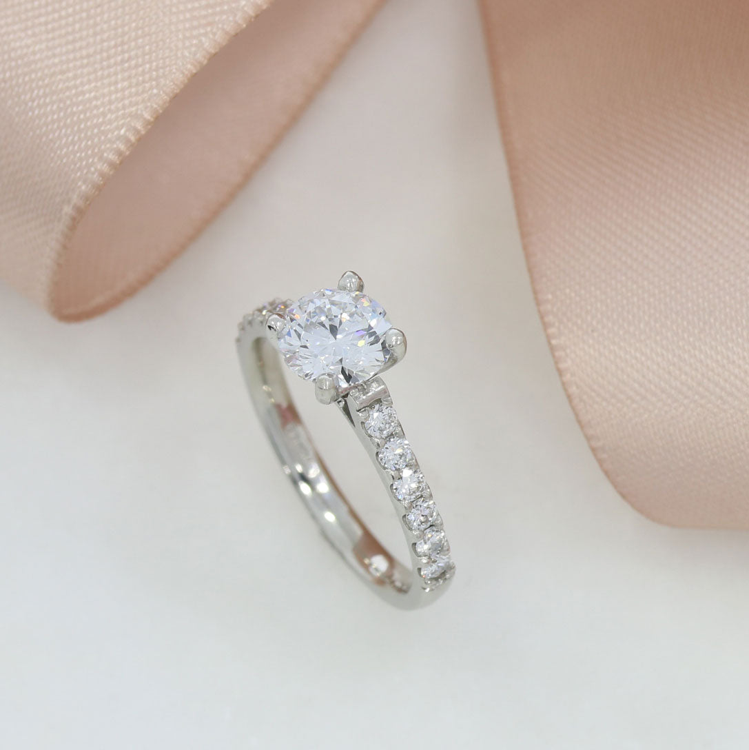 Platinum Certified Lab Grown Diamond Solitaire Ring with Stone Set Shoulders 1.47ct