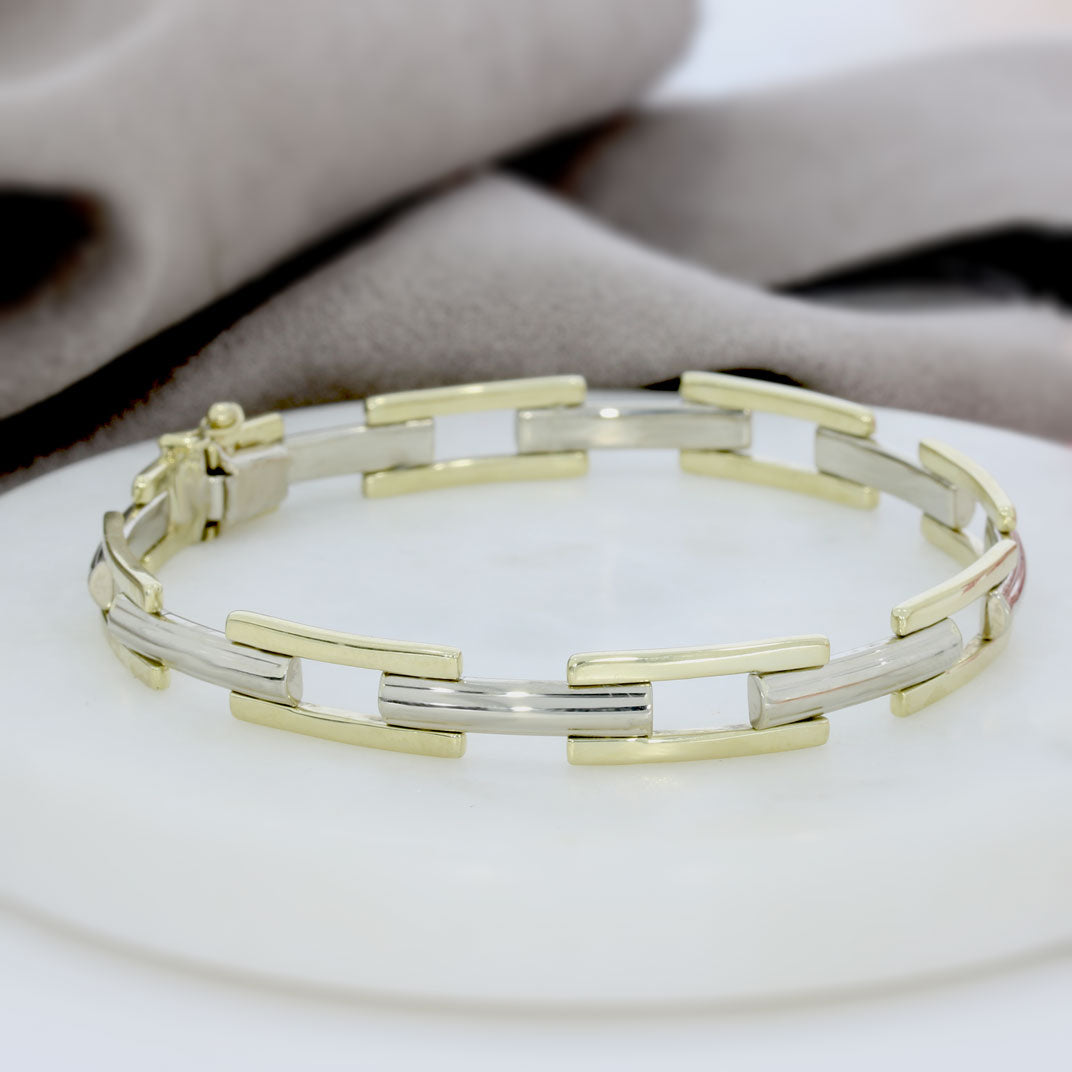 Pre Owned 9ct Yellow & White Gold Bar Link Bracelet