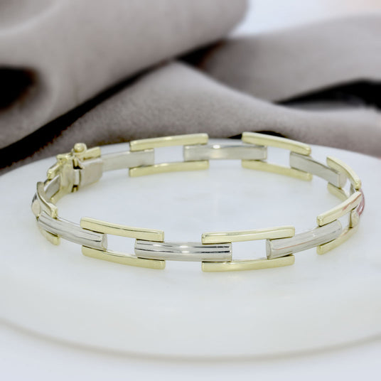 Pre Owned 9ct Yellow & White Gold Bar Link Bracelet