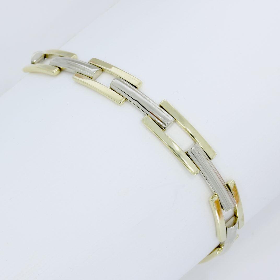 Pre Owned 9ct Yellow & White Gold Bar Link Bracelet