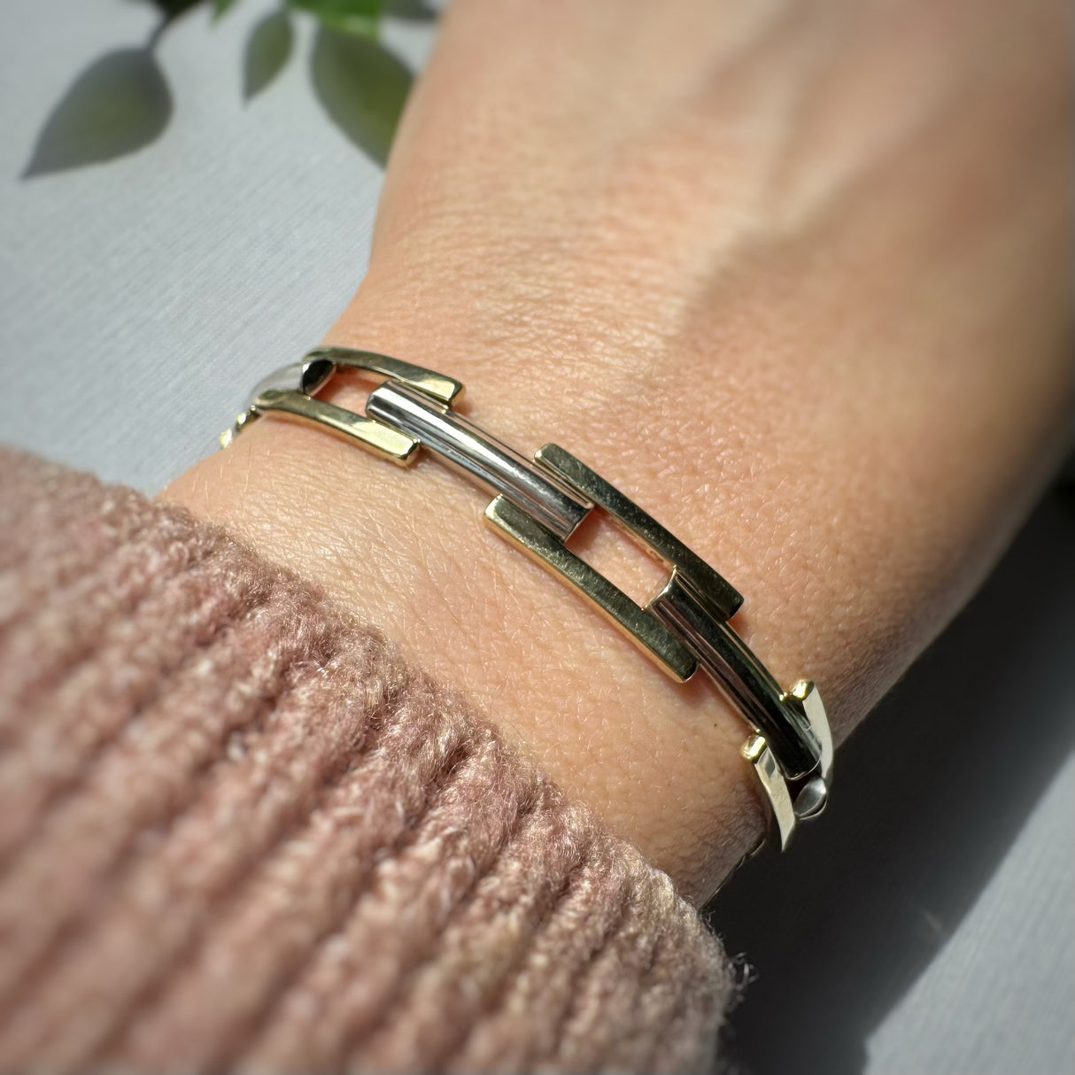 Pre Owned 9ct Yellow & White Gold Bar Link Bracelet