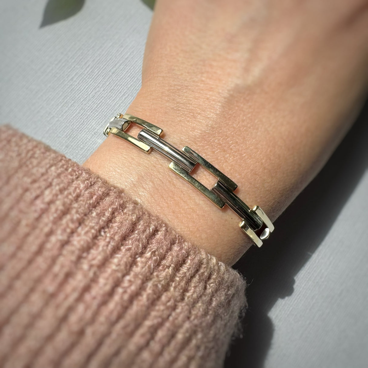 Pre Owned 9ct Yellow & White Gold Bar Link Bracelet