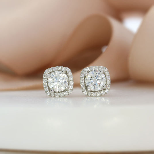 Pre Owned 18ct White Gold Certified Diamond Halo Stud Earrings Changeable