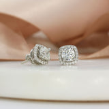 Pre Owned 18ct White Gold Certified Diamond Halo Stud Earrings Changeable