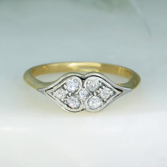 Pre Owned 18ct Yellow Gold Antique Diamond Double Heart Dress Ring