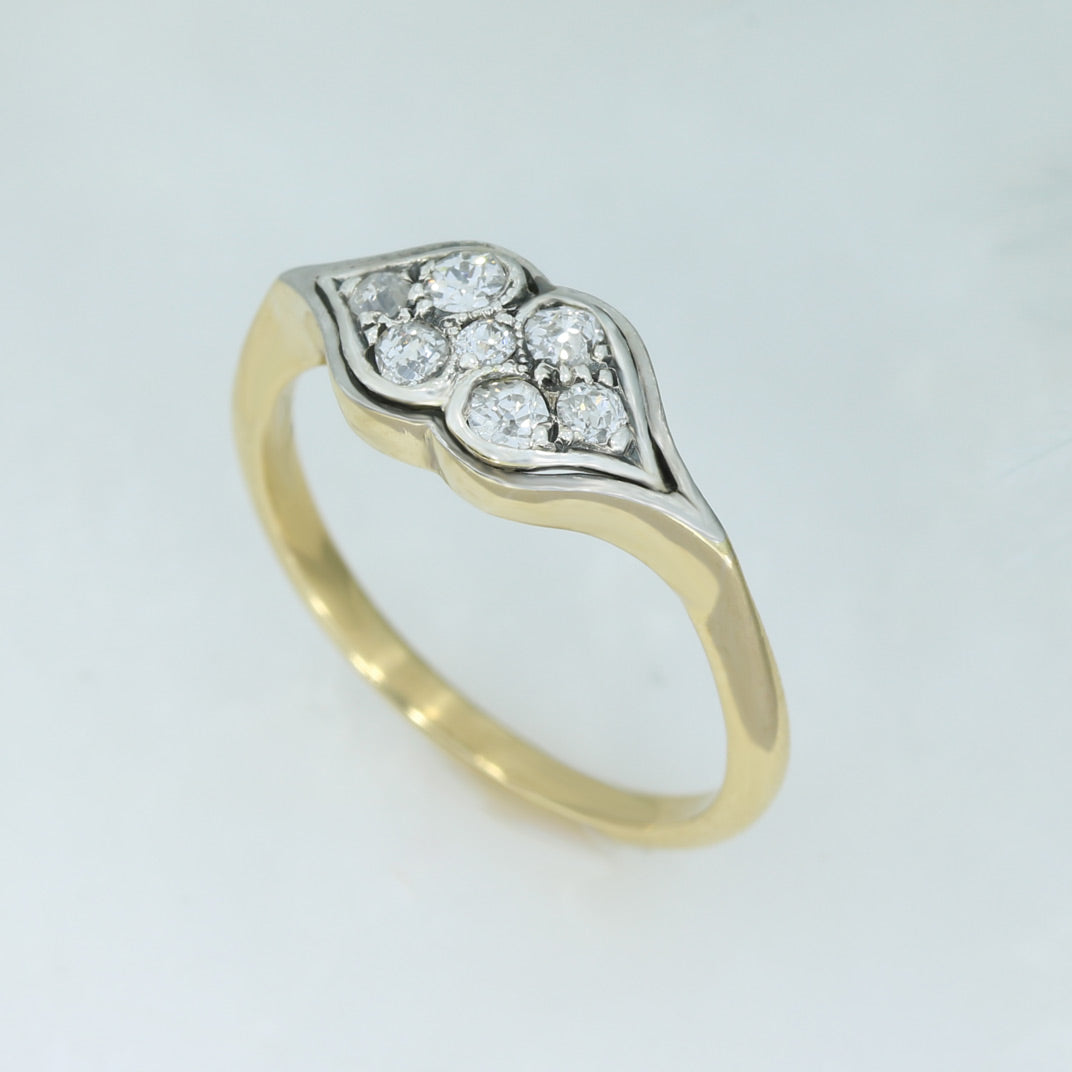 Pre Owned 18ct Yellow Gold Antique Diamond Double Heart Dress Ring