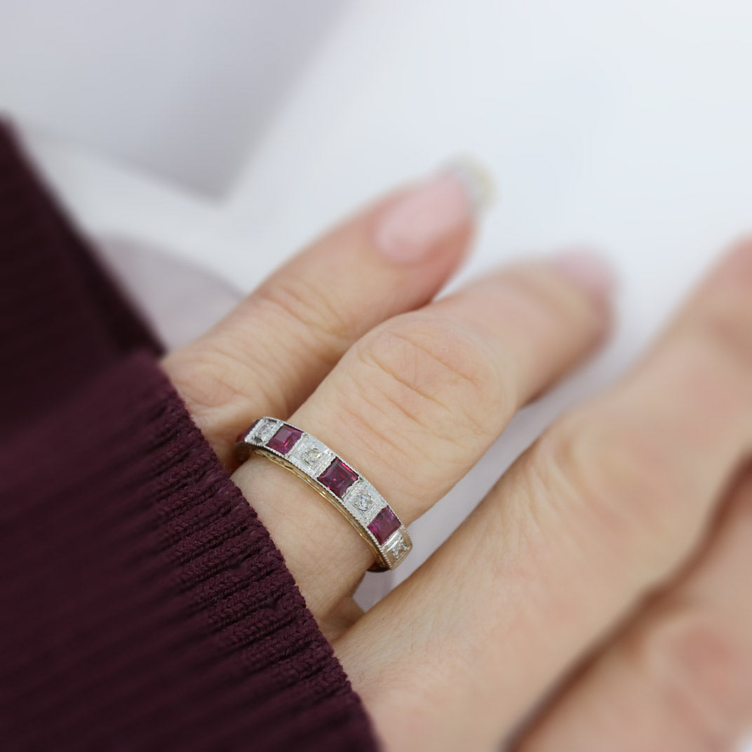 Pre Owned 18ct Yellow Gold Ruby & Diamond Eternity Ring